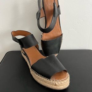 Franco Sarto black leather platform sandals
